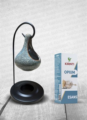 Standlı Seramik Buhurdanlık Ve Kırıntı Opium Esans 10 Ml (Yeşil)